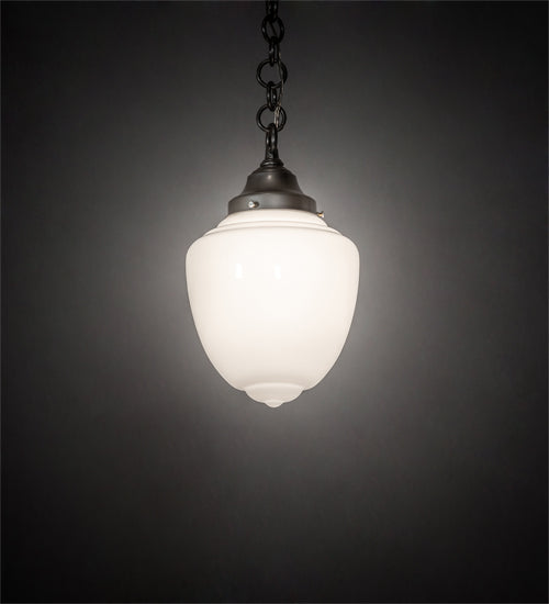 Meyda Lighting Lancaster 8" Nickel Pendant Light With White Shade Glass