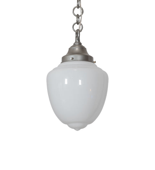 Meyda Lighting Lancaster 8" Nickel Pendant Light With White Shade Glass