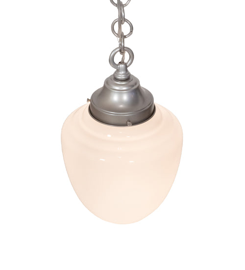 Meyda Lighting Lancaster 8" Nickel Pendant Light With White Shade Glass