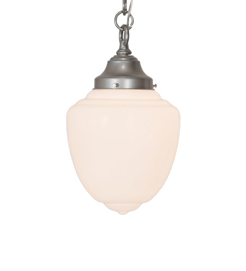 Meyda Lighting Lancaster 8" Nickel Pendant Light With White Shade Glass