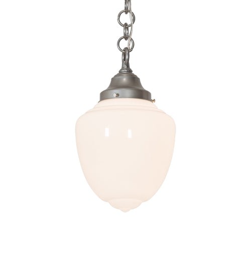 Meyda Lighting Lancaster 8" Nickel Pendant Light With White Shade Glass