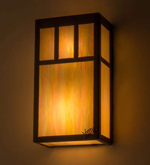 Meyda Lighting Lanier 7" 2-Light Oil Rubbed Bronze Wall Sconce With Beige Iridescent Art Shade Glass