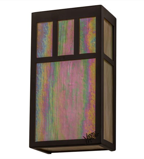 Meyda Lighting Lanier 7" 2-Light Oil Rubbed Bronze Wall Sconce With Beige Iridescent Art Shade Glass