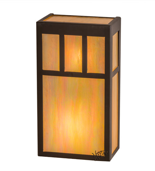 Meyda Lighting Lanier 7" 2-Light Oil Rubbed Bronze Wall Sconce With Beige Iridescent Art Shade Glass