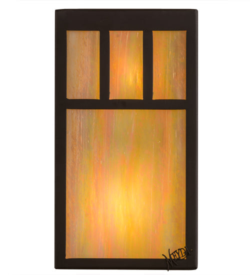 Meyda Lighting Lanier 7" 2-Light Oil Rubbed Bronze Wall Sconce With Beige Iridescent Art Shade Glass