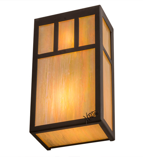 Meyda Lighting Lanier 7" 2-Light Oil Rubbed Bronze Wall Sconce With Beige Iridescent Art Shade Glass