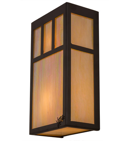 Meyda Lighting Lanier 7" 2-Light Oil Rubbed Bronze Wall Sconce With Beige Iridescent Art Shade Glass