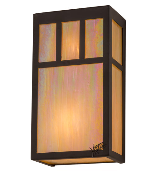 Meyda Lighting Lanier 7" 2-Light Oil Rubbed Bronze Wall Sconce With Beige Iridescent Art Shade Glass