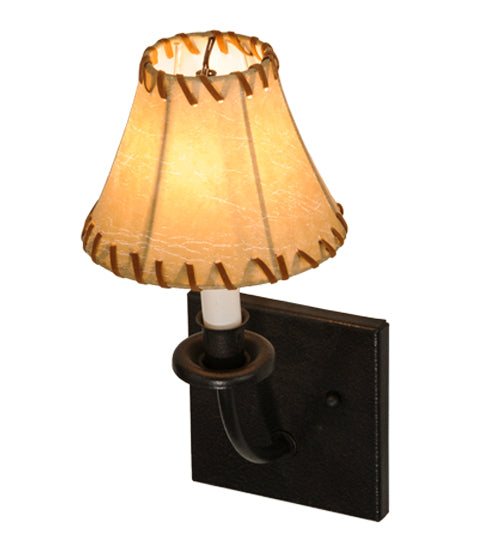 Meyda Lighting Laredo 6" Dark Roast Wall Sconce With Brown and Beige Fabric Shade
