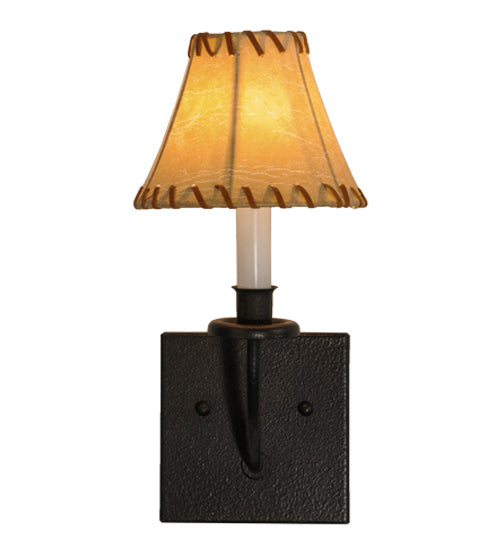 Meyda Lighting Laredo 6" Dark Roast Wall Sconce With Brown and Beige Fabric Shade