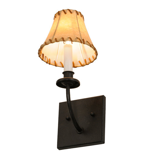 Meyda Lighting Laredo 6" Dark Roast Wall Sconce With Brown and Beige Fabric Shade