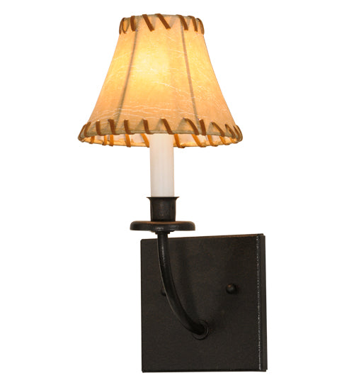 Meyda Lighting Laredo 6" Dark Roast Wall Sconce With Brown and Beige Fabric Shade