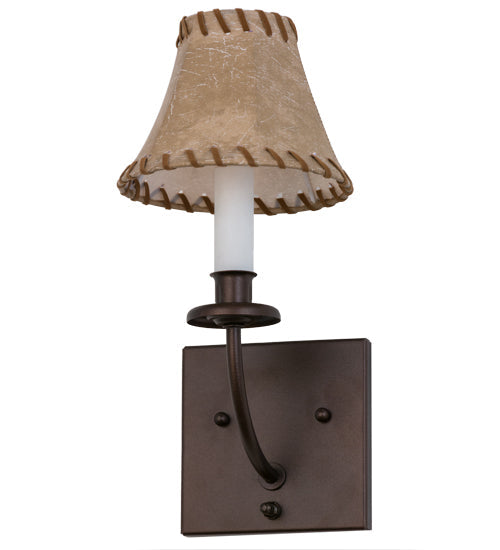 Meyda Lighting Laredo 6" Mahogany Bronze Wall Sconce With Brown Faux Leather Shade