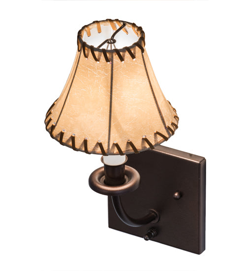 Meyda Lighting Laredo 6" Mahogany Bronze Wall Sconce With Brown Faux Leather Shade