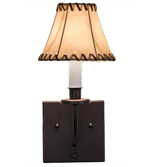 Meyda Lighting Laredo 6" Mahogany Bronze Wall Sconce With Brown Faux Leather Shade