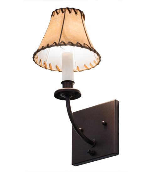 Meyda Lighting Laredo 6" Mahogany Bronze Wall Sconce With Brown Faux Leather Shade