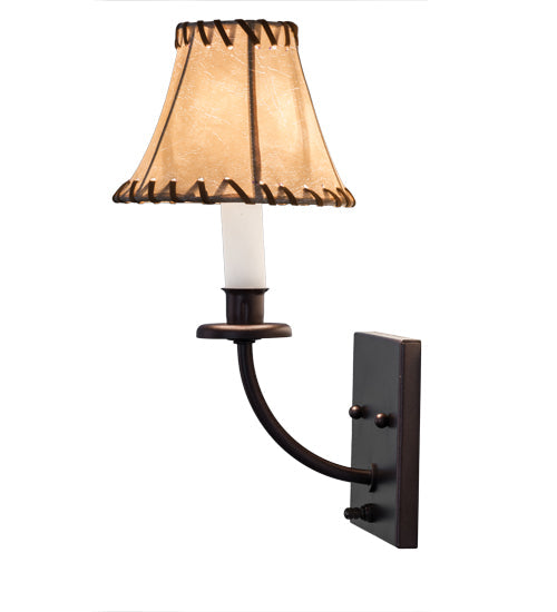 Meyda Lighting Laredo 6" Mahogany Bronze Wall Sconce With Brown Faux Leather Shade
