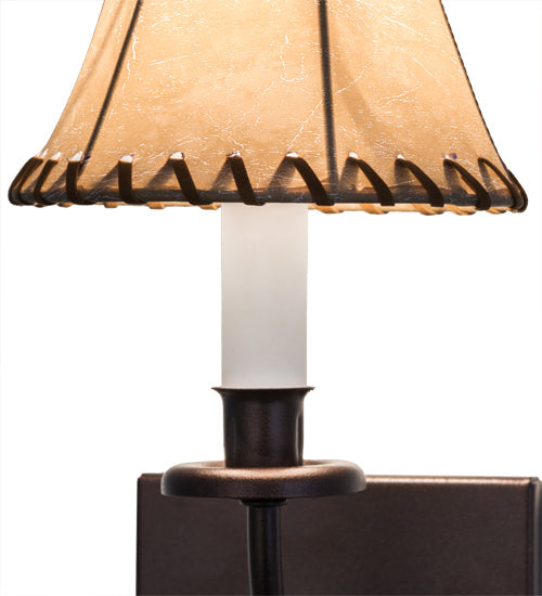 Meyda Lighting Laredo 6" Mahogany Bronze Wall Sconce With Brown Faux Leather Shade