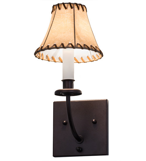 Meyda Lighting Laredo 6" Mahogany Bronze Wall Sconce With Brown Faux Leather Shade
