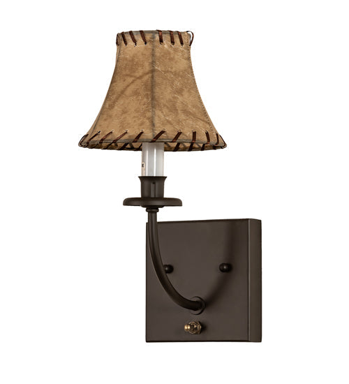 Meyda Lighting Laredo 6" Oil Rubbed Bronze Wall Sconce With Beige Faux Leather Tan Shade