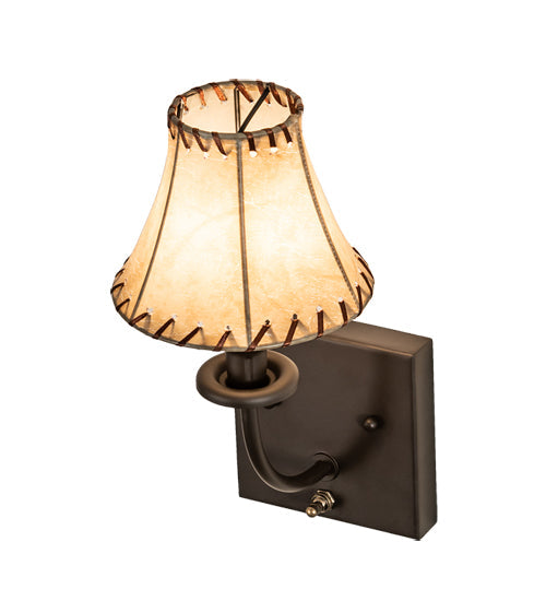 Meyda Lighting Laredo 6" Oil Rubbed Bronze Wall Sconce With Beige Faux Leather Tan Shade