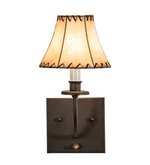 Meyda Lighting Laredo 6" Oil Rubbed Bronze Wall Sconce With Beige Faux Leather Tan Shade