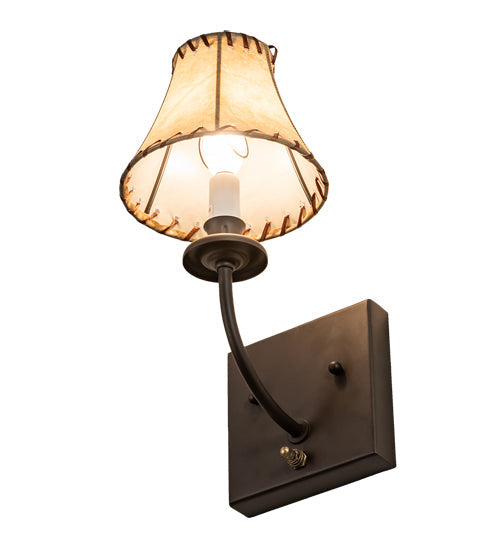 Meyda Lighting Laredo 6" Oil Rubbed Bronze Wall Sconce With Beige Faux Leather Tan Shade