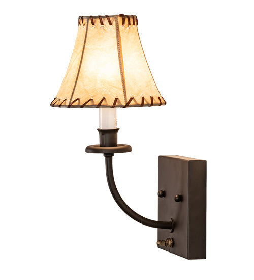 Meyda Lighting Laredo 6" Oil Rubbed Bronze Wall Sconce With Beige Faux Leather Tan Shade