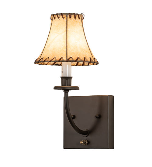 Meyda Lighting Laredo 6" Oil Rubbed Bronze Wall Sconce With Beige Faux Leather Tan Shade