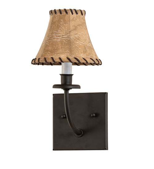 Meyda Lighting Laredo 6" Oil Rubbed Bronze Wall Sconce With Brown Faux Leather Shade