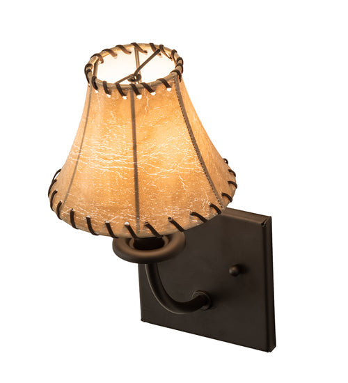 Meyda Lighting Laredo 6" Oil Rubbed Bronze Wall Sconce With Brown Faux Leather Shade