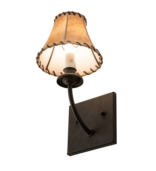 Meyda Lighting Laredo 6" Oil Rubbed Bronze Wall Sconce With Brown Faux Leather Shade