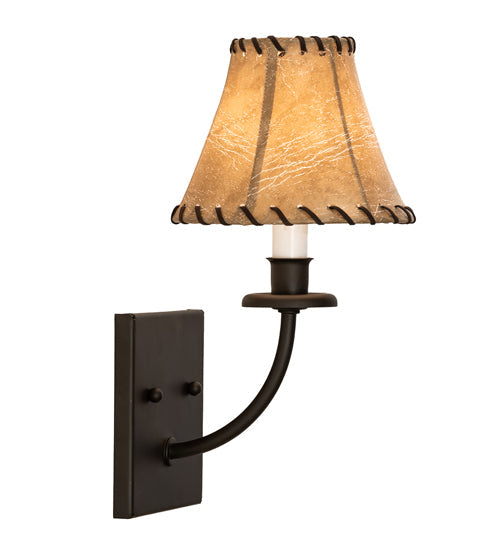 Meyda Lighting Laredo 6" Oil Rubbed Bronze Wall Sconce With Brown Faux Leather Shade