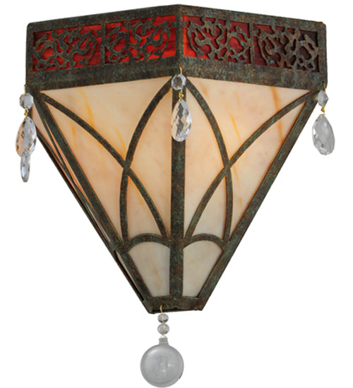 Meyda Lighting Larkfield 12" 2-Light Capri Wall Sconce With Beige and Red Shade Glass