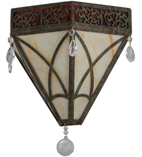 Meyda Lighting Larkfield 12" 2-Light Capri Wall Sconce With Beige and Red Shade Glass