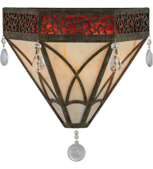 Meyda Lighting Larkfield 12" 2-Light Capri Wall Sconce With Beige and Red Shade Glass