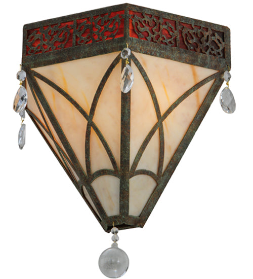Meyda Lighting Larkfield 12" 2-Light Capri Wall Sconce With Beige and Red Shade Glass