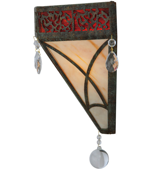 Meyda Lighting Larkfield 12" 2-Light Capri Wall Sconce With Beige and Red Shade Glass