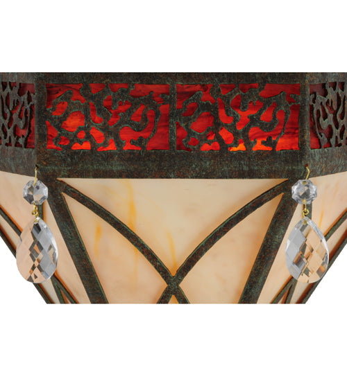 Meyda Lighting Larkfield 12" 2-Light Capri Wall Sconce With Beige and Red Shade Glass