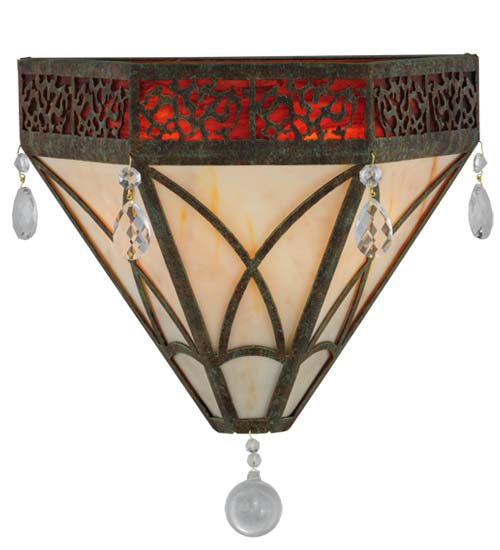 Meyda Lighting Larkfield 12" 2-Light Capri Wall Sconce With Beige and Red Shade Glass