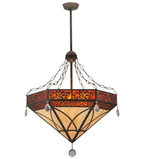 Meyda Lighting Larkfield 37" 6-Light Capri Inverted Pendant Light With Travertine Idalight and Maduro Idalight Shade Glass