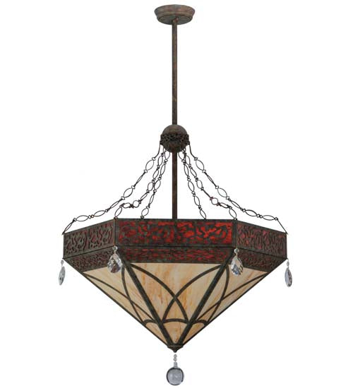 Meyda Lighting Larkfield 37" 6-Light Capri Inverted Pendant Light With Travertine Idalight and Maduro Idalight Shade Glass