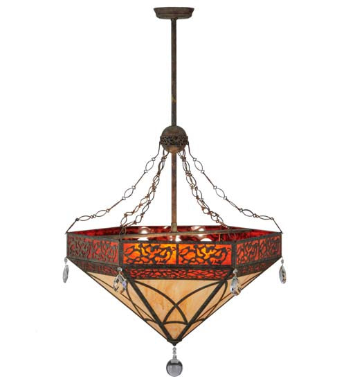 Meyda Lighting Larkfield 37" 6-Light Capri Inverted Pendant Light With Travertine Idalight and Maduro Idalight Shade Glass