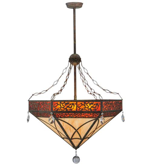 Meyda Lighting Larkfield 37" 6-Light Capri Inverted Pendant Light With Travertine Idalight and Maduro Idalight Shade Glass