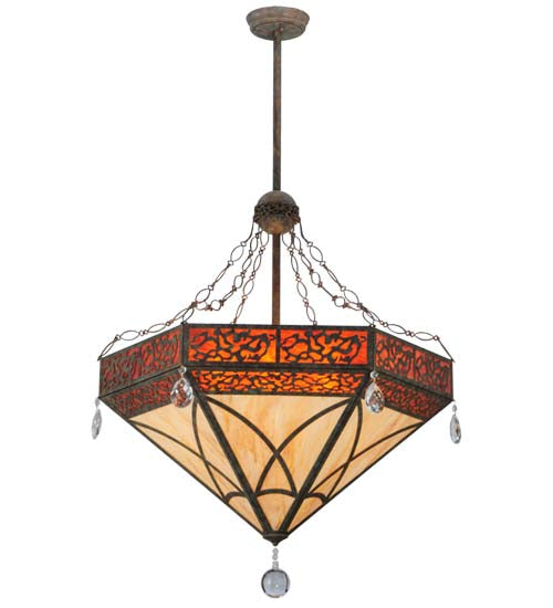Meyda Lighting Larkfield 37" 6-Light Capri Inverted Pendant Light With Travertine Idalight and Maduro Idalight Shade Glass