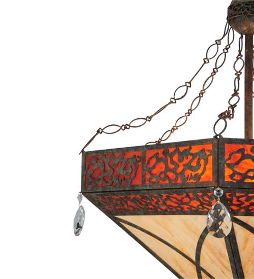 Meyda Lighting Larkfield 37" 6-Light Capri Inverted Pendant Light With Travertine Idalight and Maduro Idalight Shade Glass