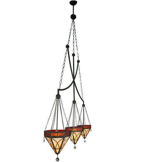 Meyda Lighting Larkfield 62" 3-Light Capri Pendant Light With Beige and Red Shade Glass