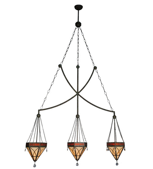 Meyda Lighting Larkfield 62" 3-Light Capri Pendant Light With Beige and Red Shade Glass