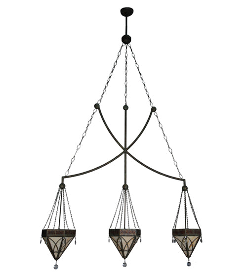Meyda Lighting Larkfield 62" 3-Light Capri Pendant Light With Beige and Red Shade Glass