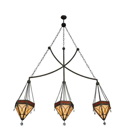 Meyda Lighting Larkfield 62" 3-Light Capri Pendant Light With Beige and Red Shade Glass